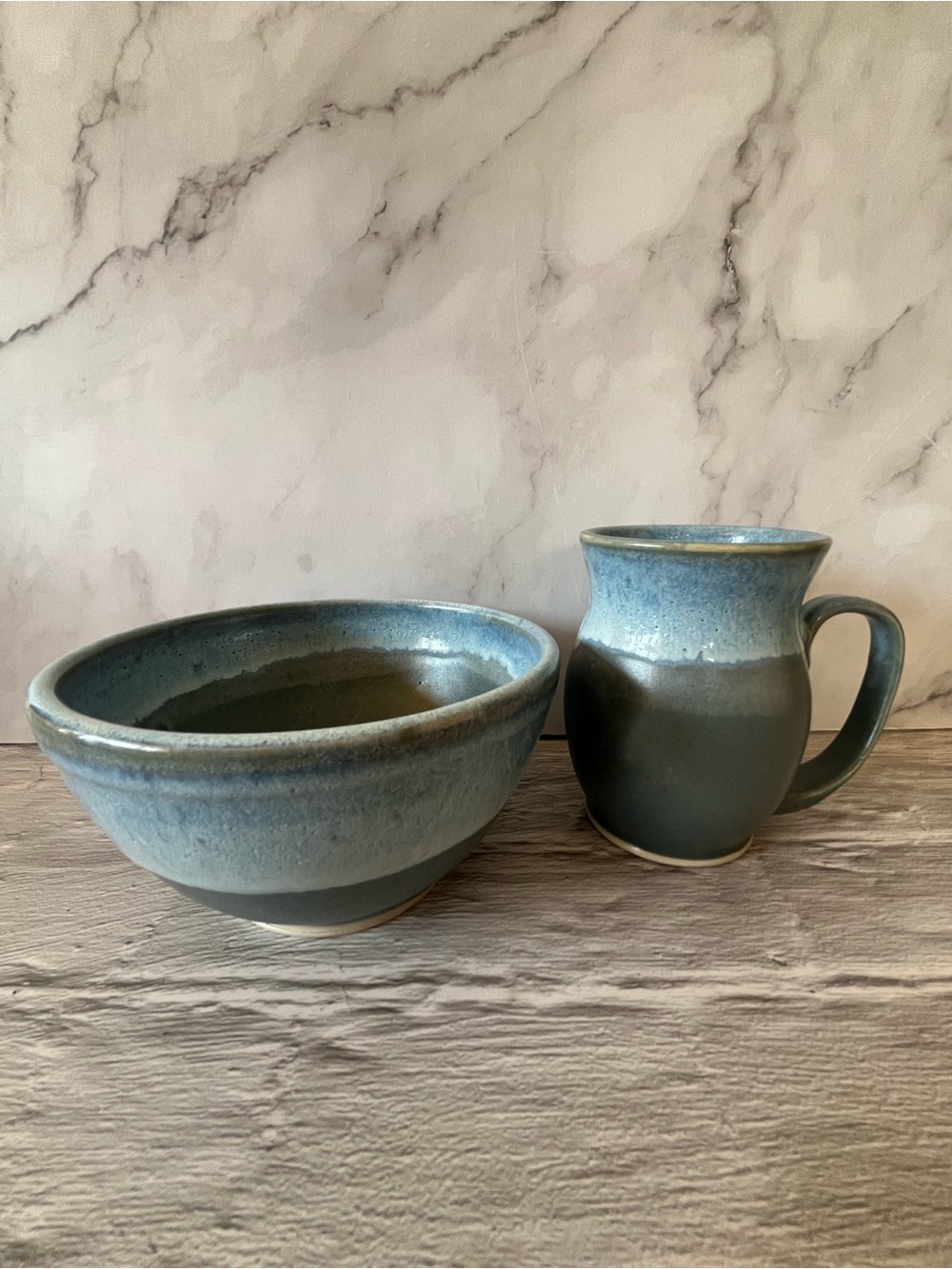 Beautiful Handcrafted By Shelley Blue-Gray Ceramic Bowl and Mug Set